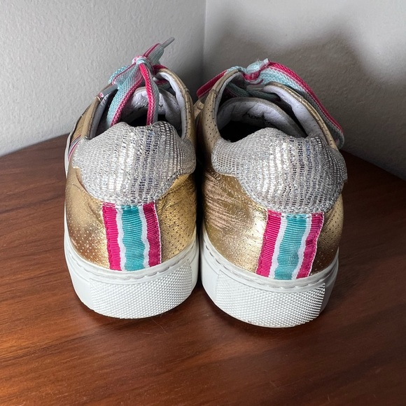 D’Acquasparta Italian Leather Gold Sneakers Size 7 - Picture 4 of 12